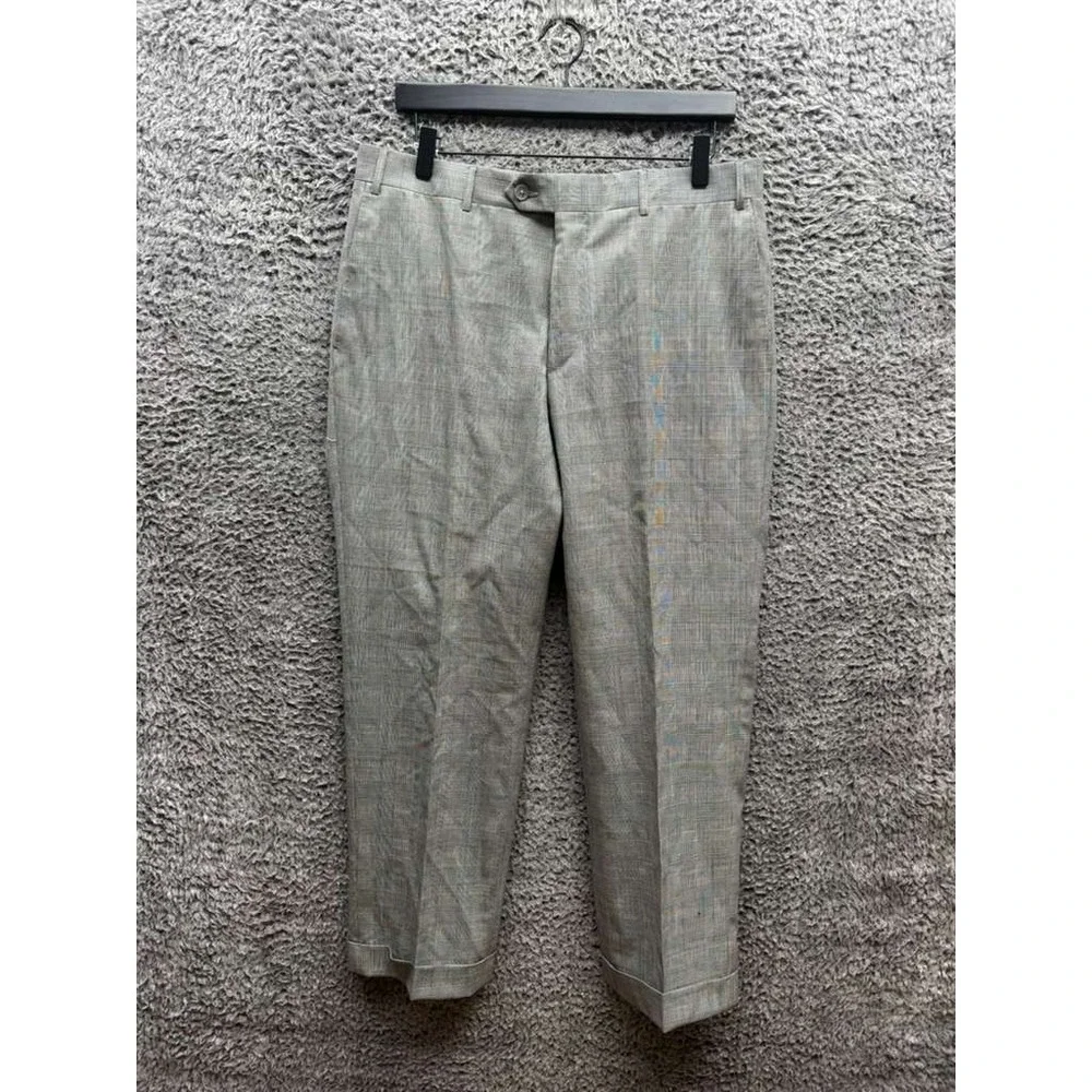 Corneliani Check Virgin Wool Twill Mantua Dress Trousers Gray Mens Size 50
